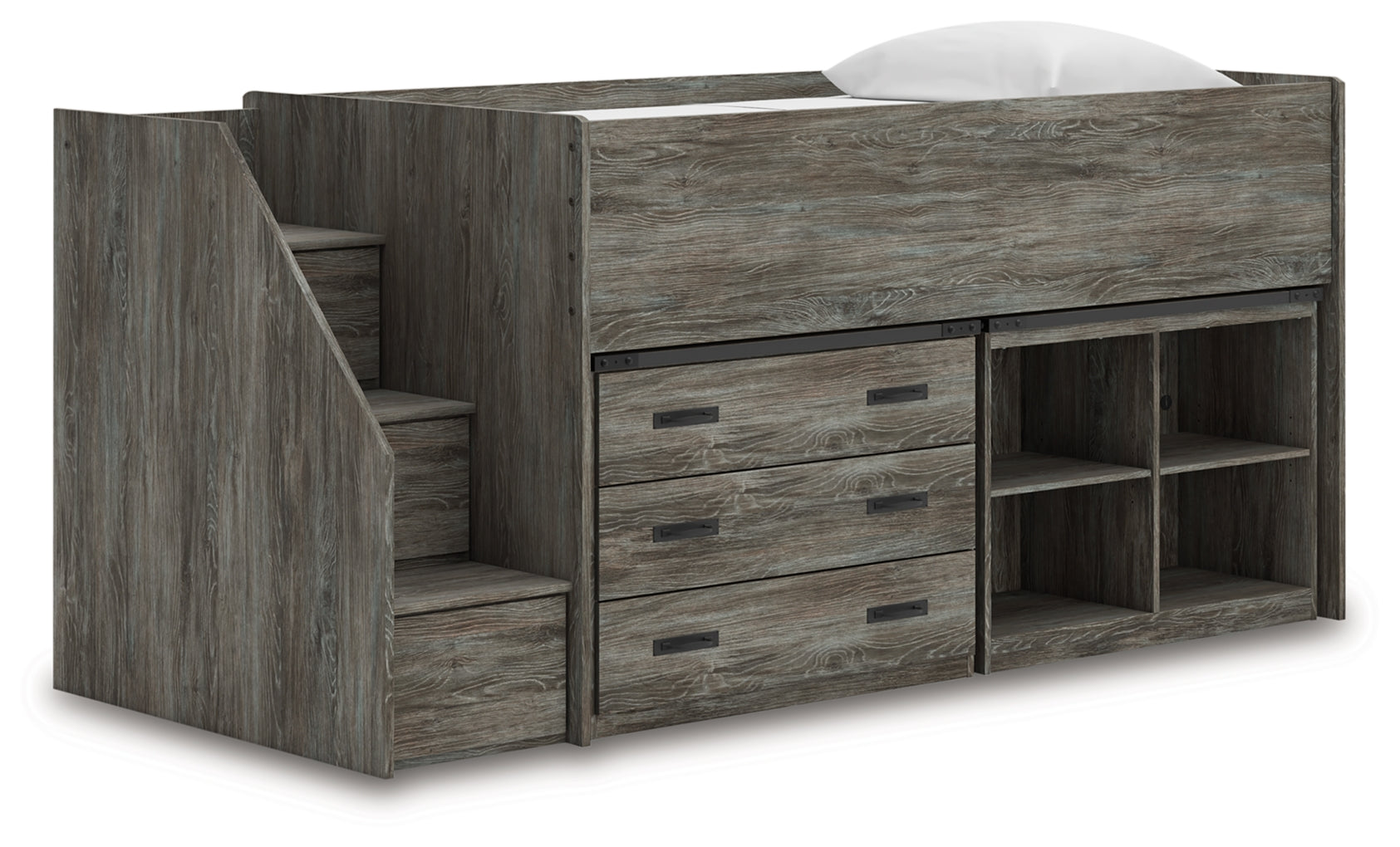 Frandern Twin Loft  Bed with Bookcase and Drawer Storage