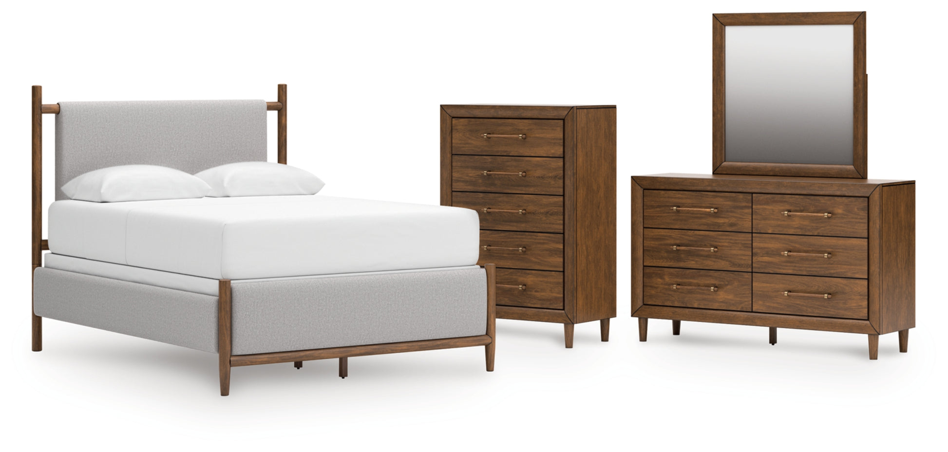 Lyncott Queen Upholstered Panel Bed, Dresser, Mirror and Chest
