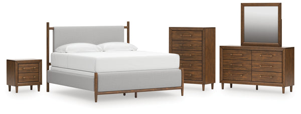 Lyncott King Upholstered Bed, Dresser, Mirror, Chest and Nightstand