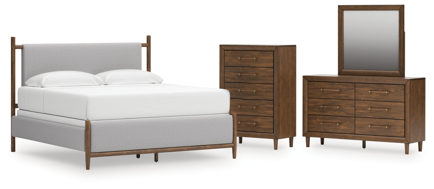 Lyncott King Upholstered Bed, Dresser, Mirror and Chest