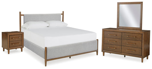 Lyncott Queen Upholstered Bed with Mirrored Dresser and Nightstand