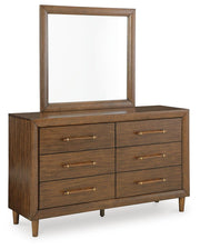 Lyncott California King Upholstered Bed with Mirrored Dresser