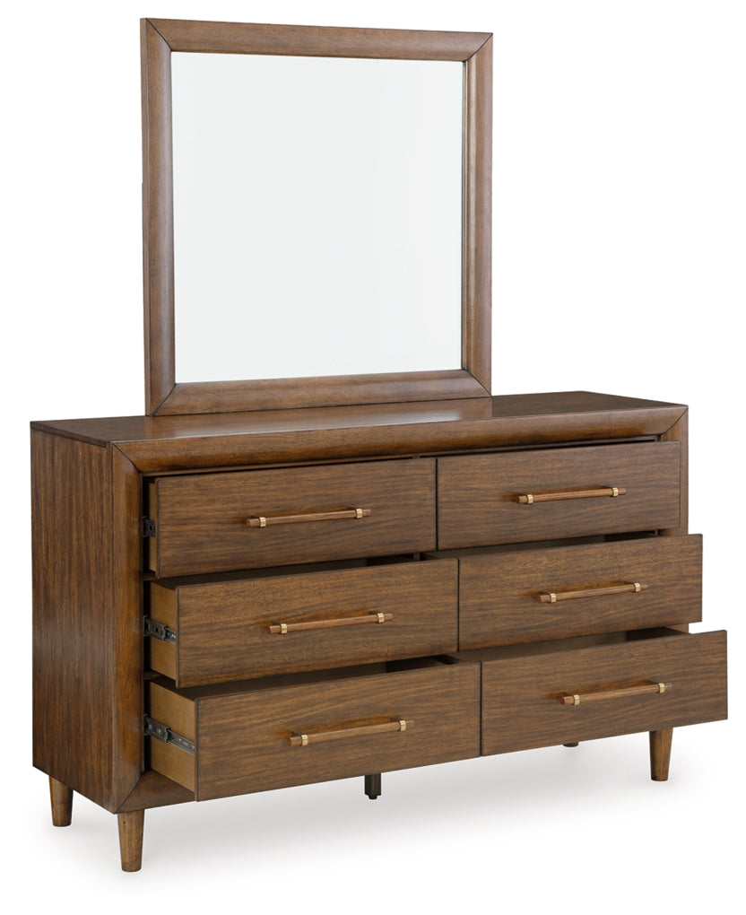 Lyncott California King Upholstered Bed, Dresser, Mirror and Chest