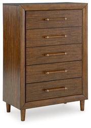 Lyncott Queen Upholstered Panel Bed, Dresser, Mirror and Chest