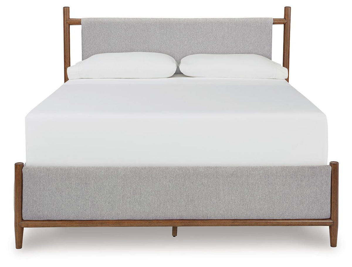 Lyncott California King Upholstered Bed with Mirrored Dresser