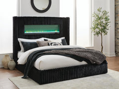 Agrander Queen Upholstered Bed with Fireplace and Wireless Audio