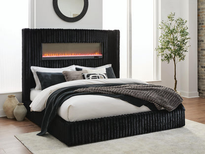 Agrander Queen Upholstered Bed with Fireplace and Wireless Audio