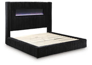 Agrander Queen Upholstered Bed with Fireplace and Wireless Audio