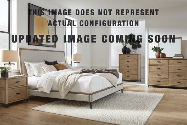 Tomtyn King Upholstered Bed, Dresser, Mirror and Nightstand