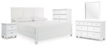 Fortman King Panel Bed with Mirrored Dresser, Chest and Nightstand