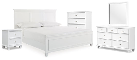 Fortman King Panel Bed with Mirrored Dresser, Chest and Nightstand