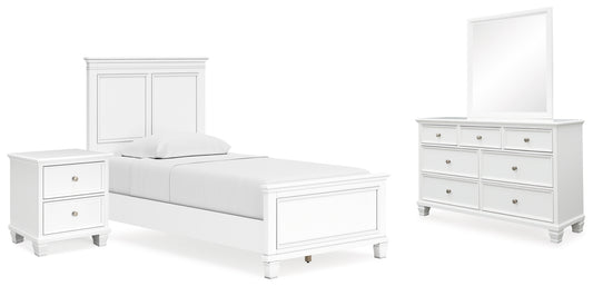 Fortman Twin Panel Bed with Mirrored Dresser and Nightstand