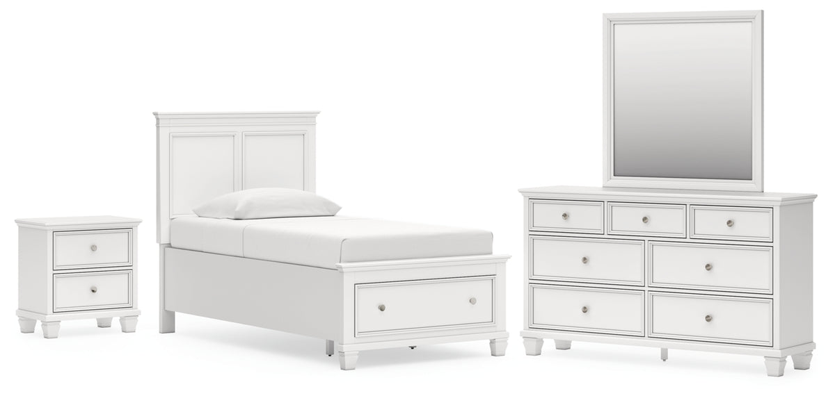 Fortman Twin Panel Storage Bed, Dresser, Mirror and Nightstand