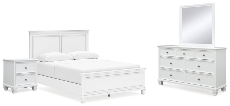 Fortman Queen Panel Bed with Mirrored Dresser and Nightstand
