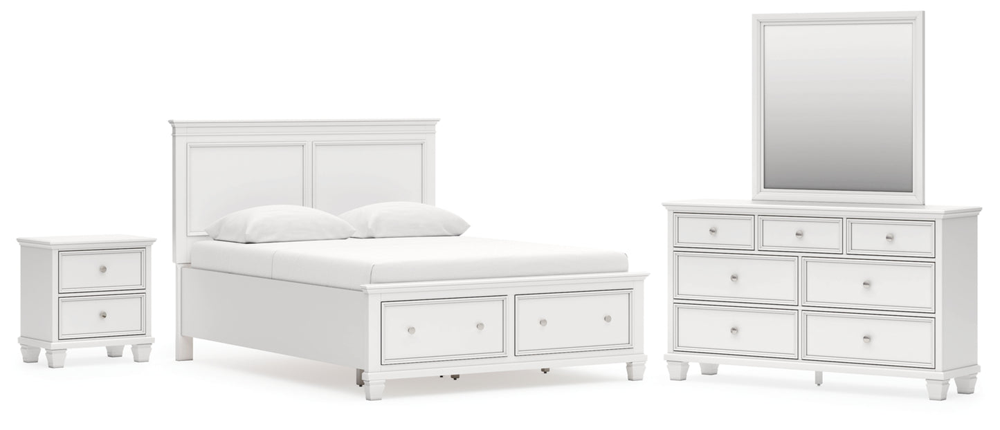 Fortman Queen Panel Storage Bed with Mirrored Dresser and Nightstand