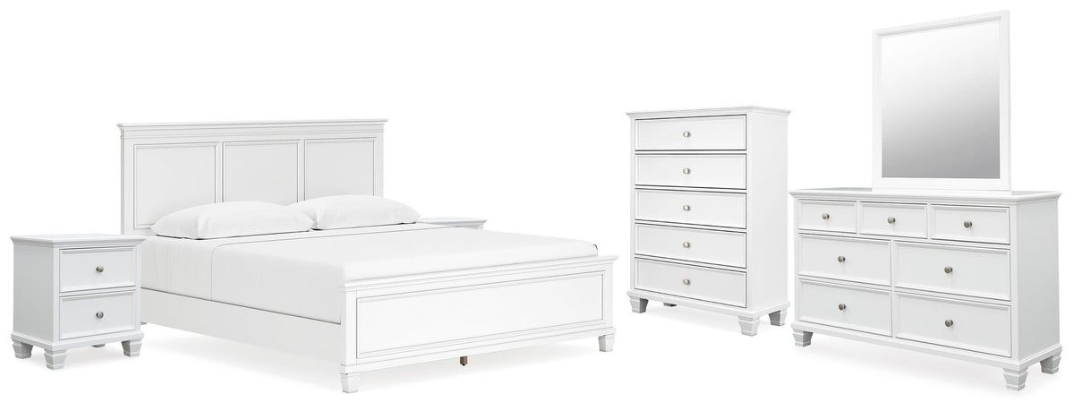 Fortman King Panel Bed, Dresser, Mirror, Chest and 2 Nightstands