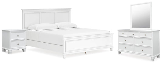 Fortman King Panel Bed with Mirrored Dresser and Nightstand