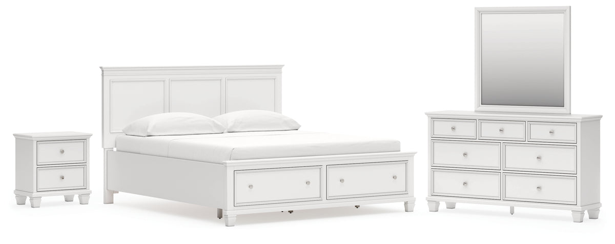 Fortman California King Panel Storage Bed, Dresser, Mirror and Nightstand