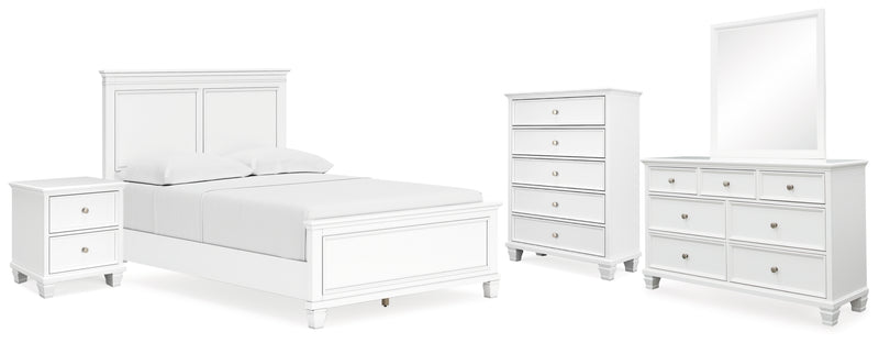 Fortman Full Panel Bed with Mirrored Dresser, Chest and Nightstand