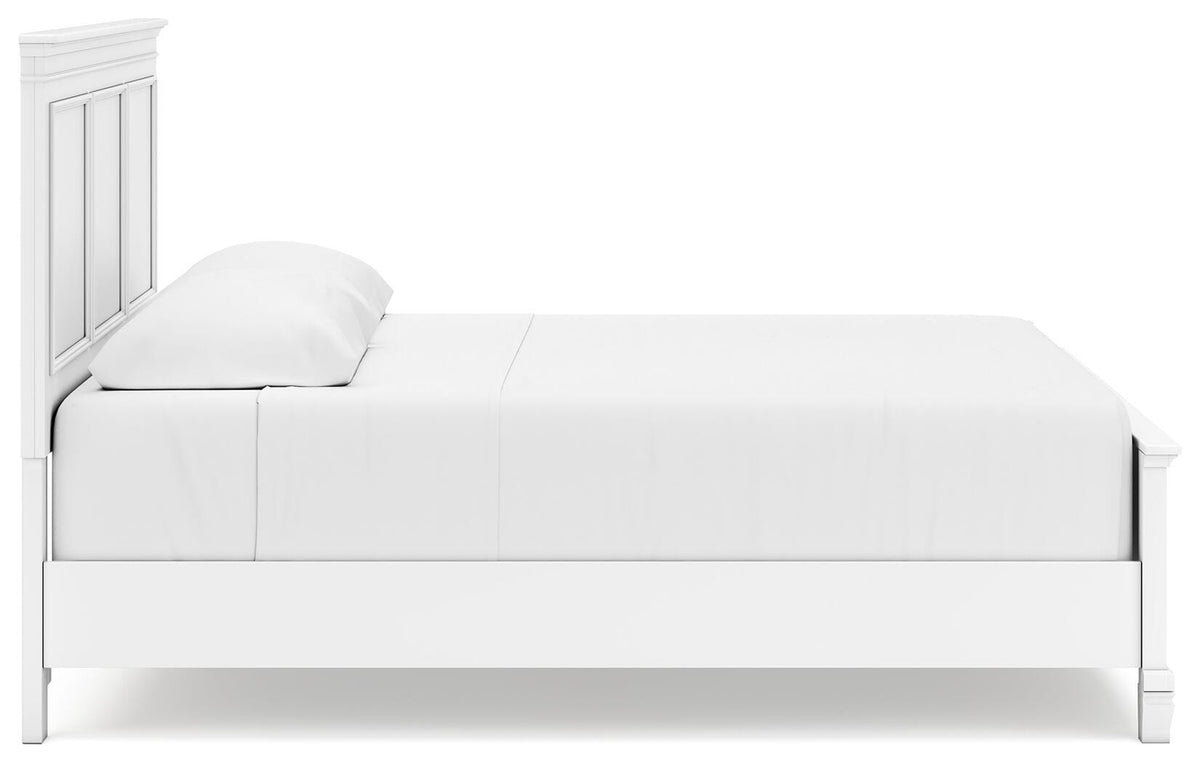 Fortman King Panel Bed with Mirrored Dresser, Chest and Nightstand