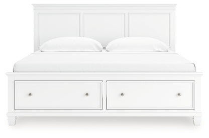 Fortman King Panel Storage Bed with Mirrored Dresser and Nightstand