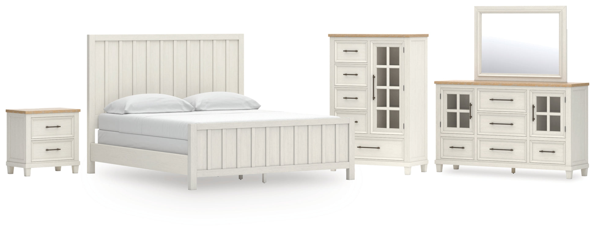 Shaybrock California King Panel Bed, Dresser, Mirror, Chest and Nightstand