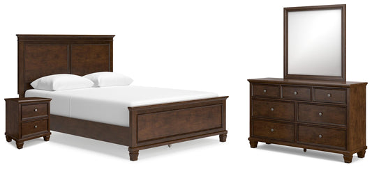 Danabrin Queen Panel Bed with Mirrored Dresser and Nightstand