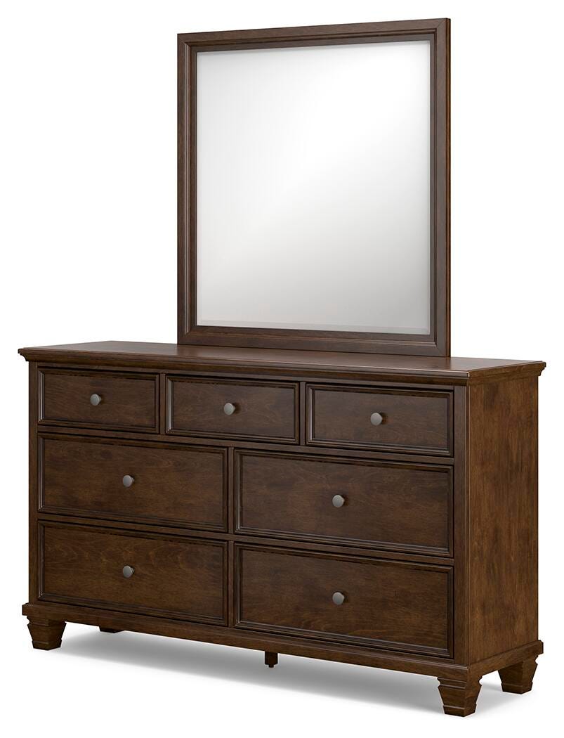 Danabrin King Panel Bed with Mirrored Dresser and Nightstand
