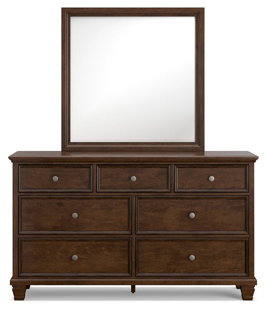 Danabrin King Panel Bed with Mirrored Dresser and Nightstand