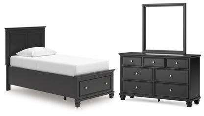 Lanolee Twin Panel Storage Bed, Dresser and Mirror