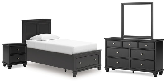 Lanolee Twin Panel Storage Bed, Dresser, Mirror and Nightstand