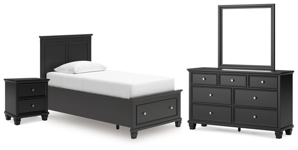 Lanolee Twin Panel Storage Bed, Dresser, Mirror and Nightstand