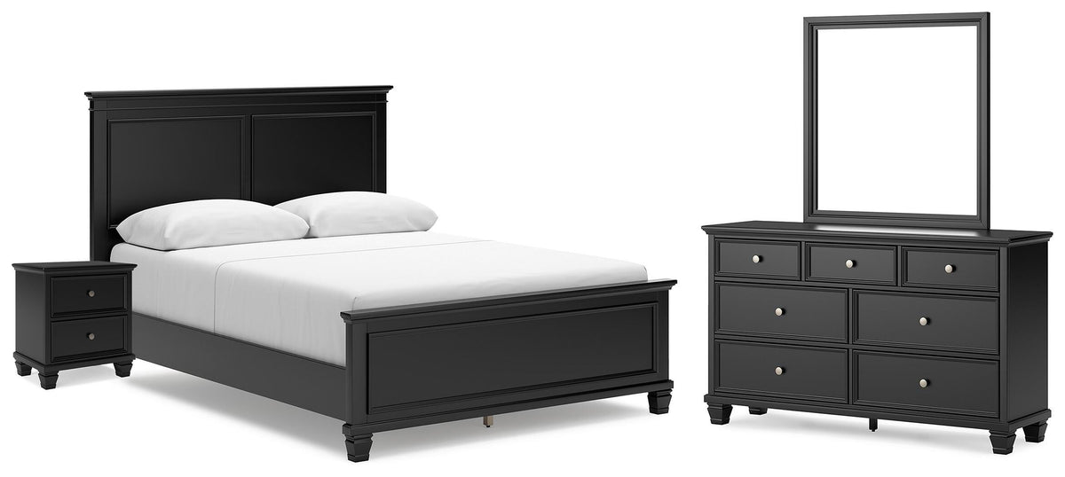 Lanolee Queen Panel Bed with Mirrored Dresser and Nightstand