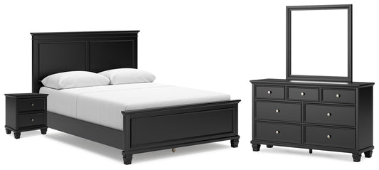 Lanolee Queen Panel Bed with Mirrored Dresser and Nightstand