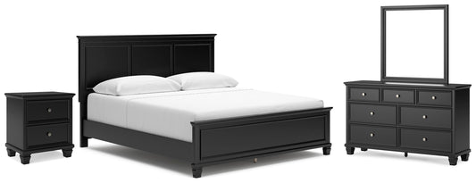 Lanolee King Panel Bed with Mirrored Dresser and Nightstand