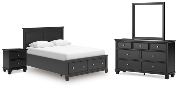 Lanolee Queen Panel Storage Bed, Dresser, Mirror and Nightstand