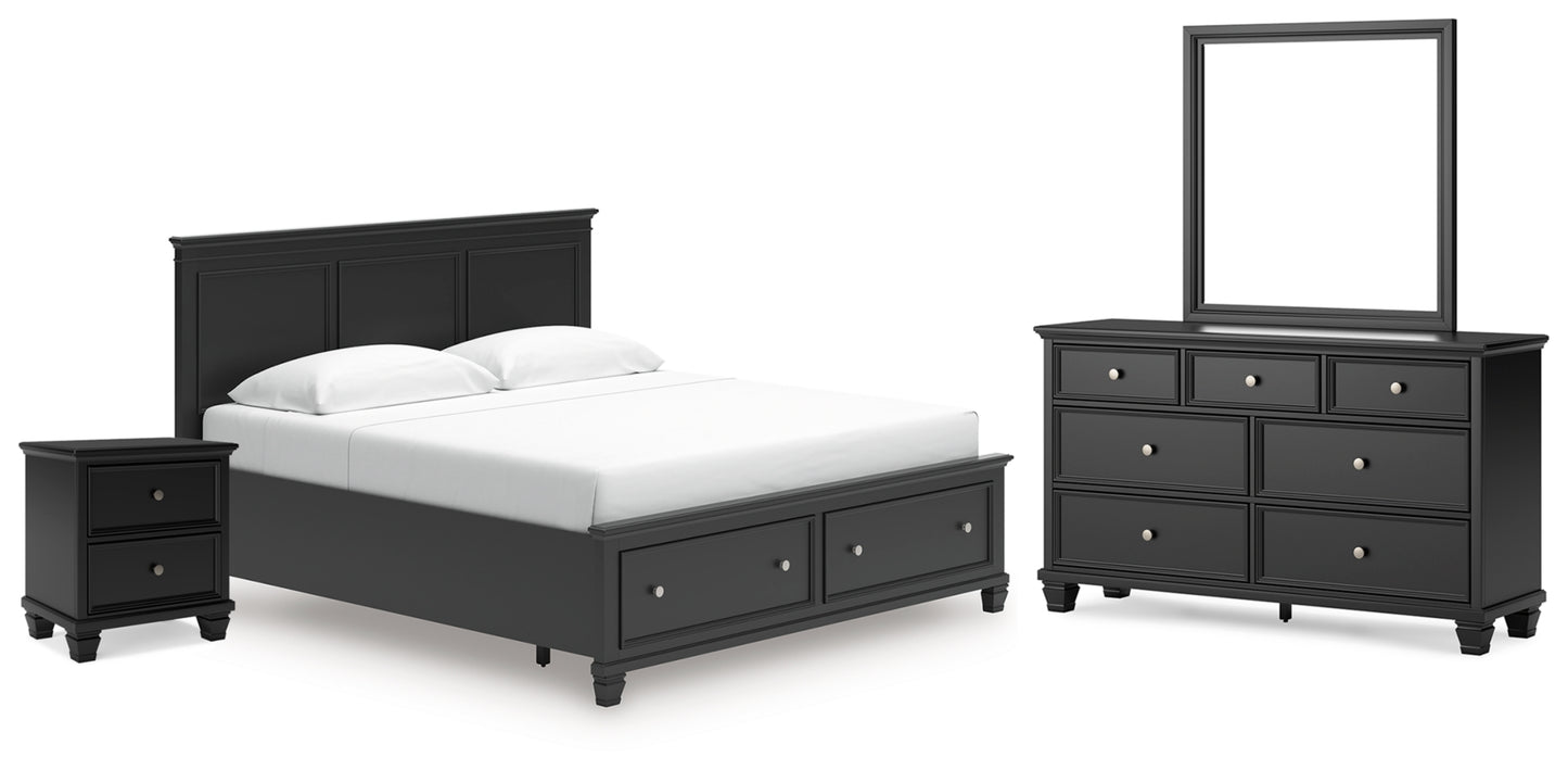 Lanolee King Panel Storage Bed, Dresser, Mirror and Nightstand