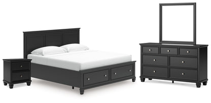 Lanolee King Panel Storage Bed, Dresser, Mirror and Nightstand