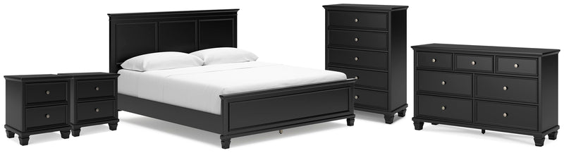 Lanolee California King Panel Bed, Dresser, Chest and 2 Nightstands
