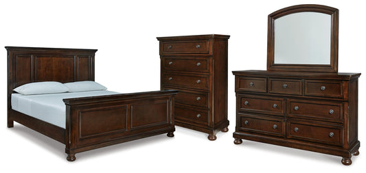 Porter California King Panel Bed with Mirrored Dresser and Chest