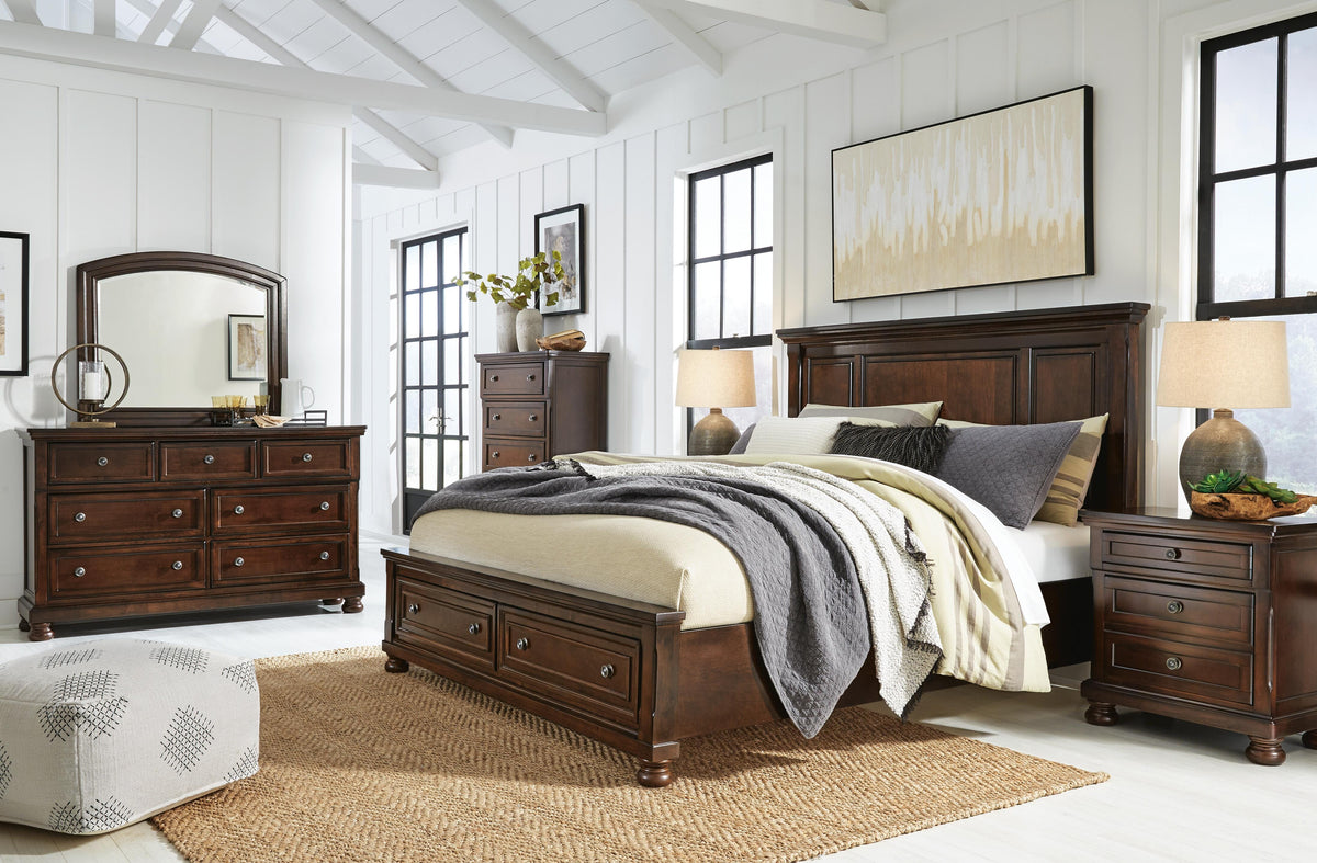Porter King Panel Bed with Mirrored Dresser, Chest and Nightstand
