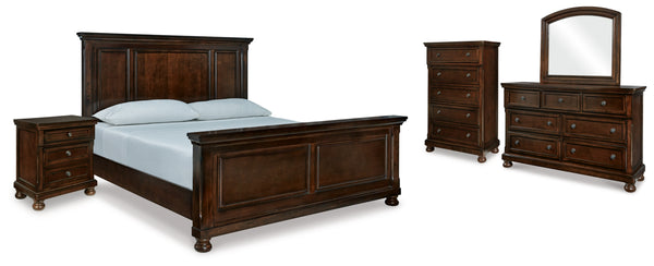 Porter King Panel Bed with Mirrored Dresser, Chest and Nightstand
