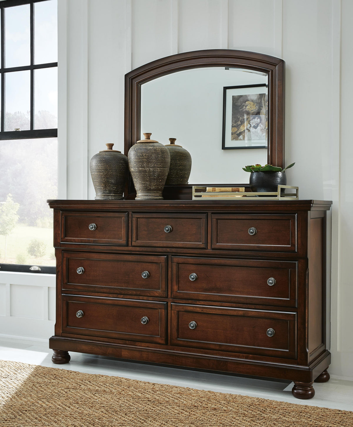 Porter California King Panel Bed with Mirrored Dresser and Chest