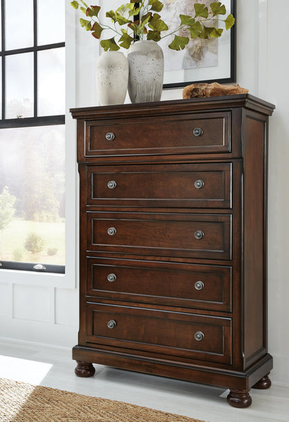 Porter California King Panel Bed with Mirrored Dresser and Chest