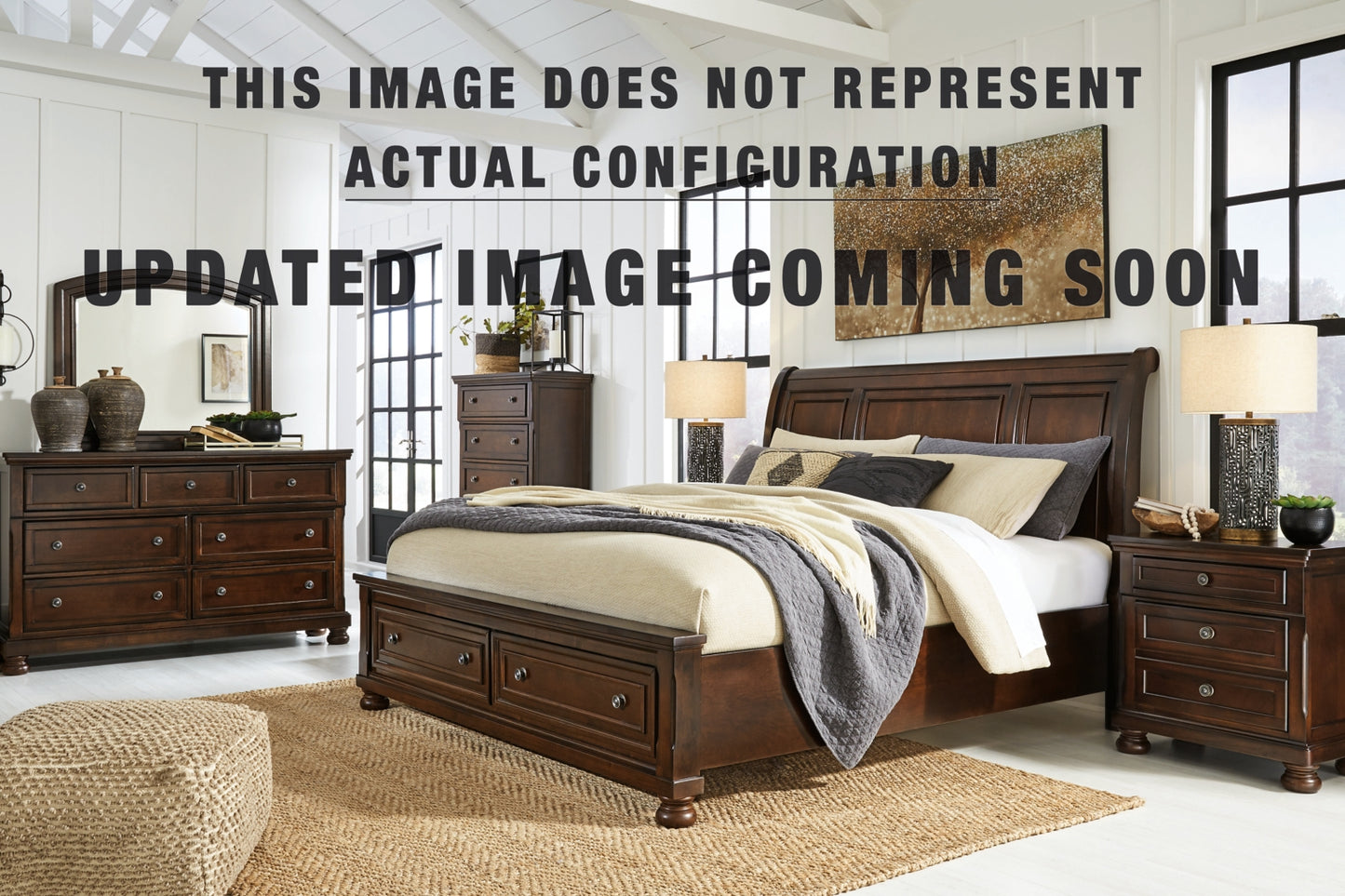 Porter California King Panel Storage Bed. Dresser, Mirror and Nightstand