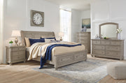 Lettner Queen Sleigh Bed with 2 Storage Drawers with Mirrored Dresser