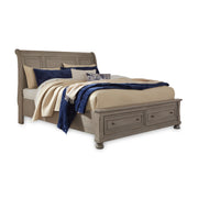 Lettner Queen Sleigh Bed with 2 Storage Drawers with Mirrored Dresser