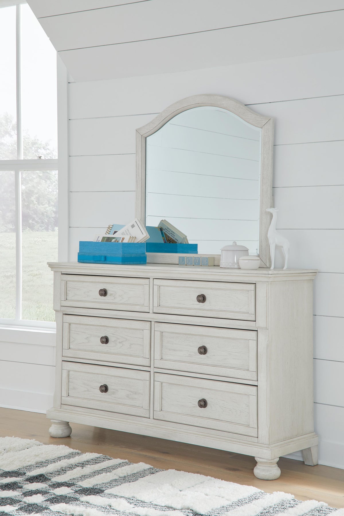 Robbinsdale Twin Sleigh Storage Bed. Dresser, Mirror and Nightstand