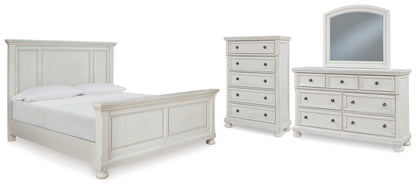 Robbinsdale King Panel Bed with Mirrored Dresser and Chest