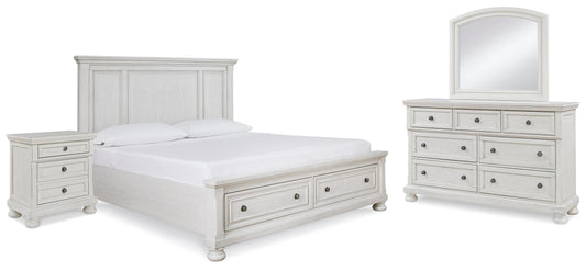 Robbinsdale Queen Panel Storage Bed. Dresser, Mirror and Nightstand